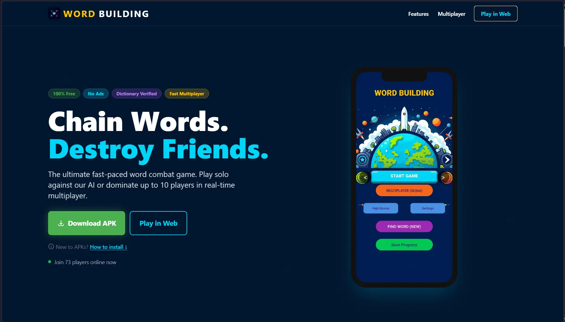 Screenshot of Word Building App Interface